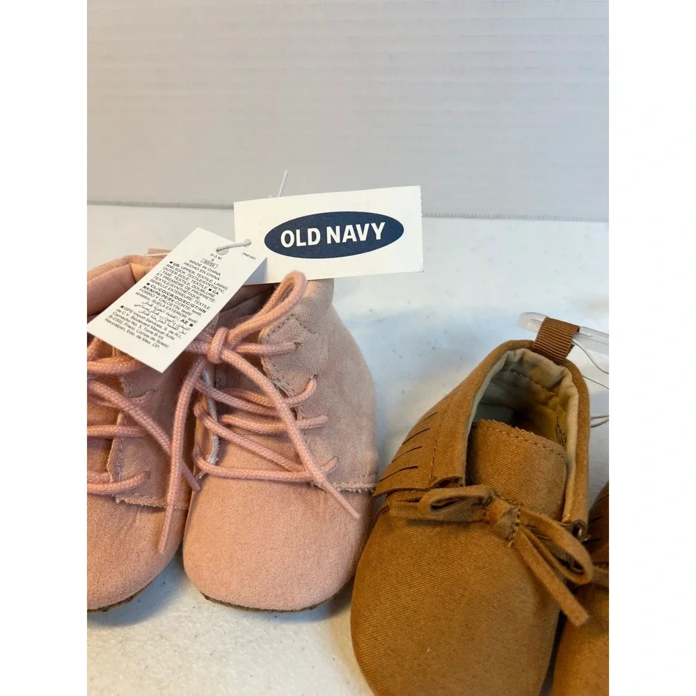 Old Navy Baby Shoes Bundle 0-3M Pink Lace Up Boots Tan Fringe Moccasins NWT